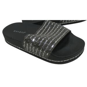 Bamboo Dazzling Rhinestone Slide Sandals Black Jelly Bling Flat Women’s 10